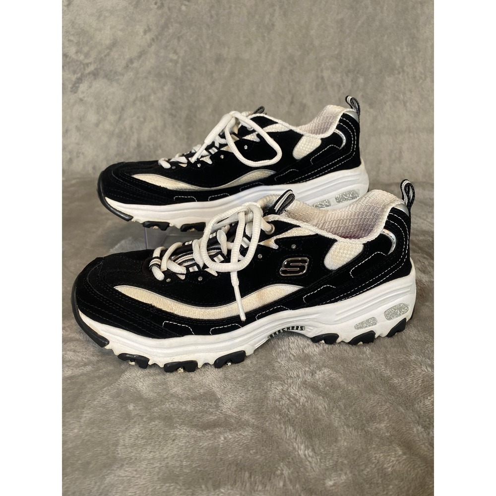 Skechers Sneaker Womens 7 Black White  D'Lites Biggest Fan Chunky Platform Shoe